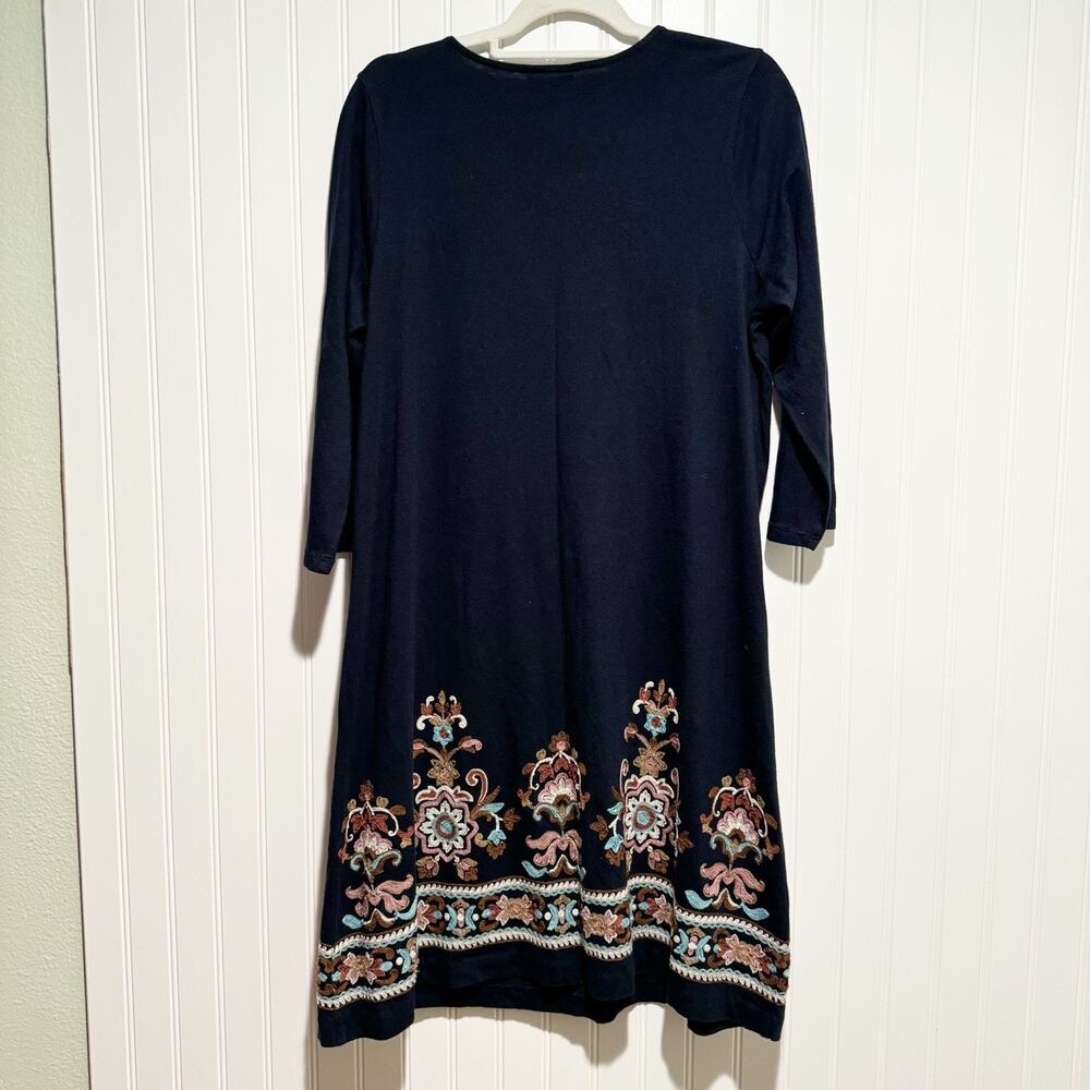 J Jill Navy Blue Embroidered Hem Long Sleeve Dress Size Medium - Picture 6 of 6